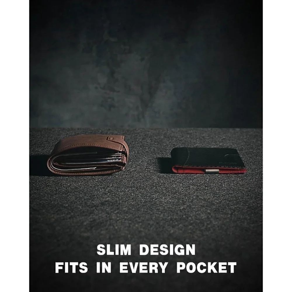 Wallet for Men Slim 11 Credit Card Holder Slots Red Leather RFID Blocking Money